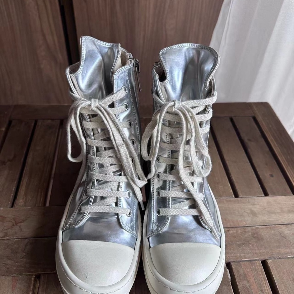 Rick Owens Silver Lace-Up Boots